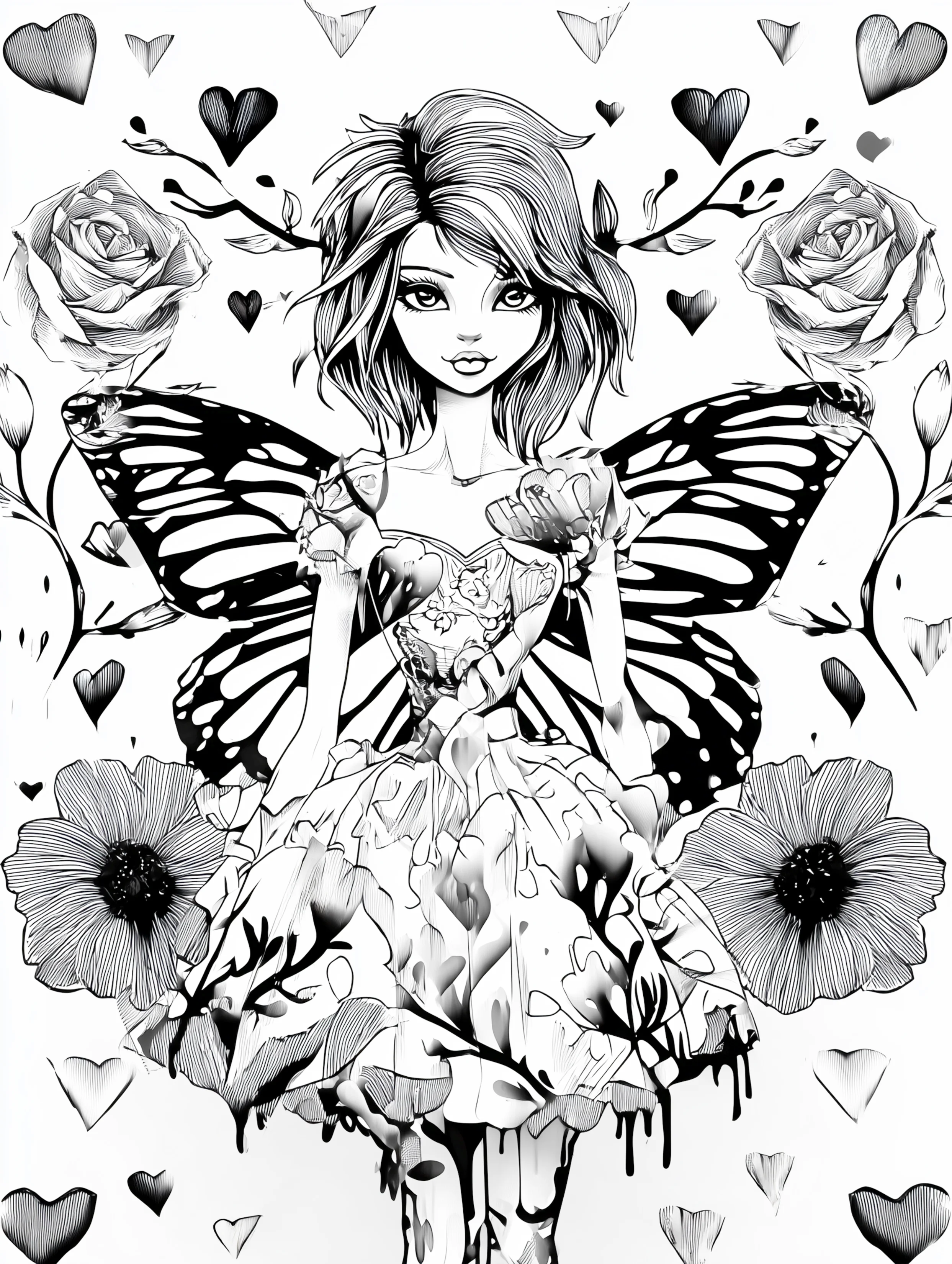 Free printable beautiful fairy coloring page featuring a melty dress fairy